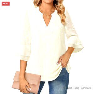 Double Layered Chiffon Blouse with 3/4 Bell Sleeves Work Tunic